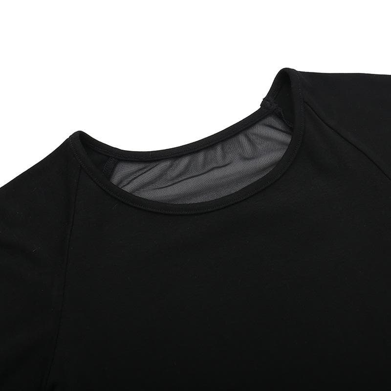 Short sleeve round neck print mesh top