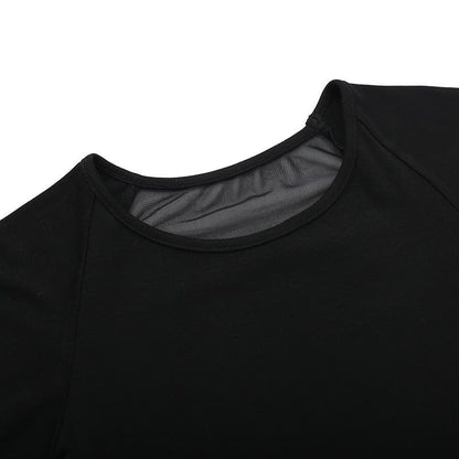 Short sleeve round neck print mesh top