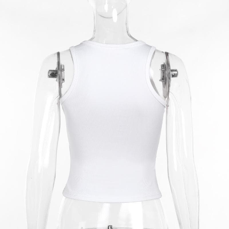 Metal applique ruched solid tank top