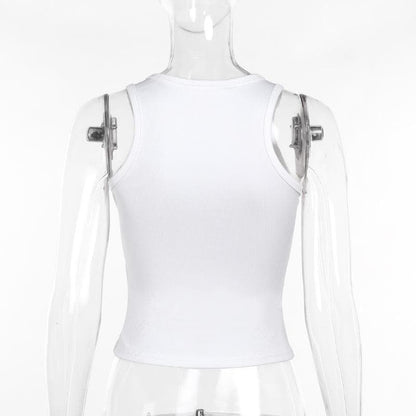 Metal applique ruched solid tank top