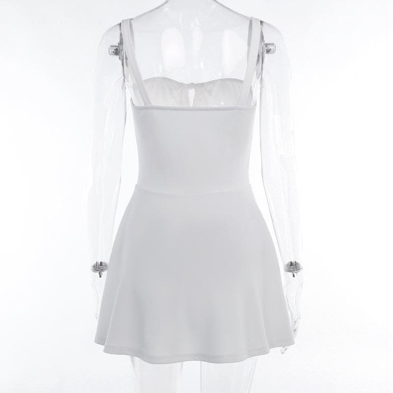 Drawstring ruched hollow out stitch cami cut out mini dress