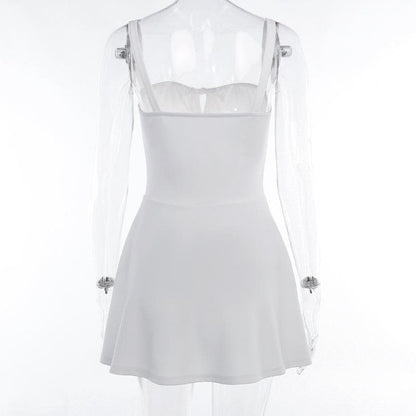 Drawstring ruched hollow out stitch cami cut out mini dress