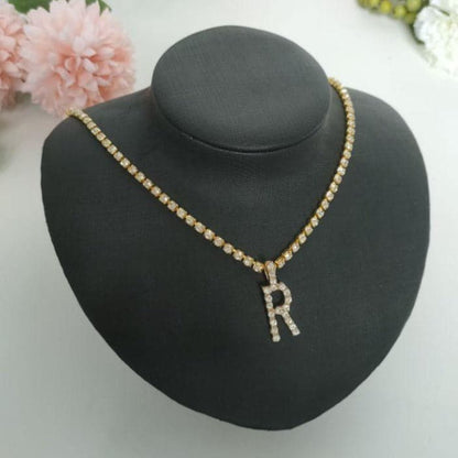 Initials pendant rhinestone chocker