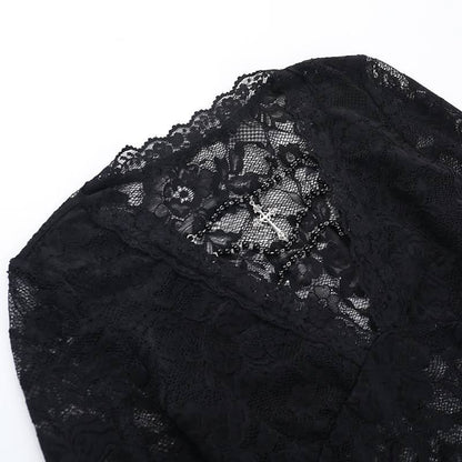 Long sleeve v neck lace top