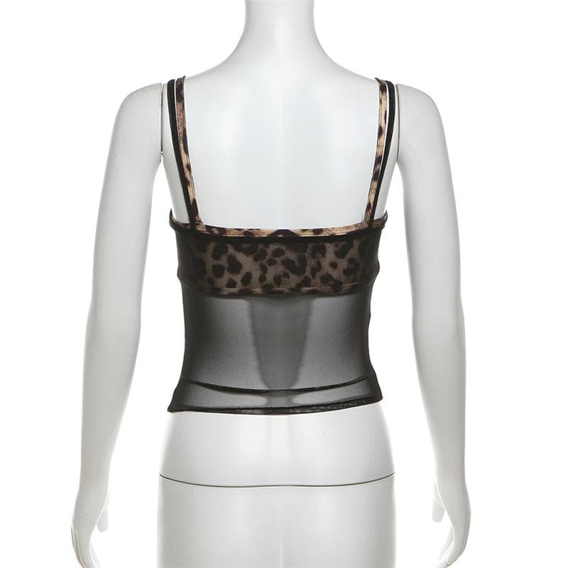 Leopard print mesh 2 piece top