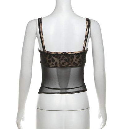 Leopard print mesh 2 piece top