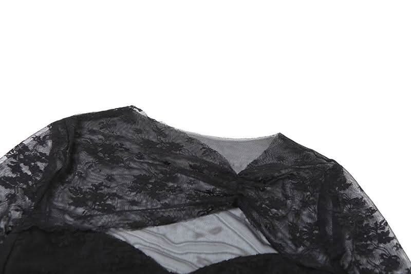 Long sleeve hollow out ruched lace cut out top
