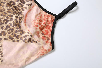 Leopard print u neck backless slit cami maxi dress