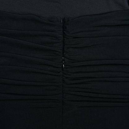 Mesh ruched zip-up long sleeve backless ruffle midi dress