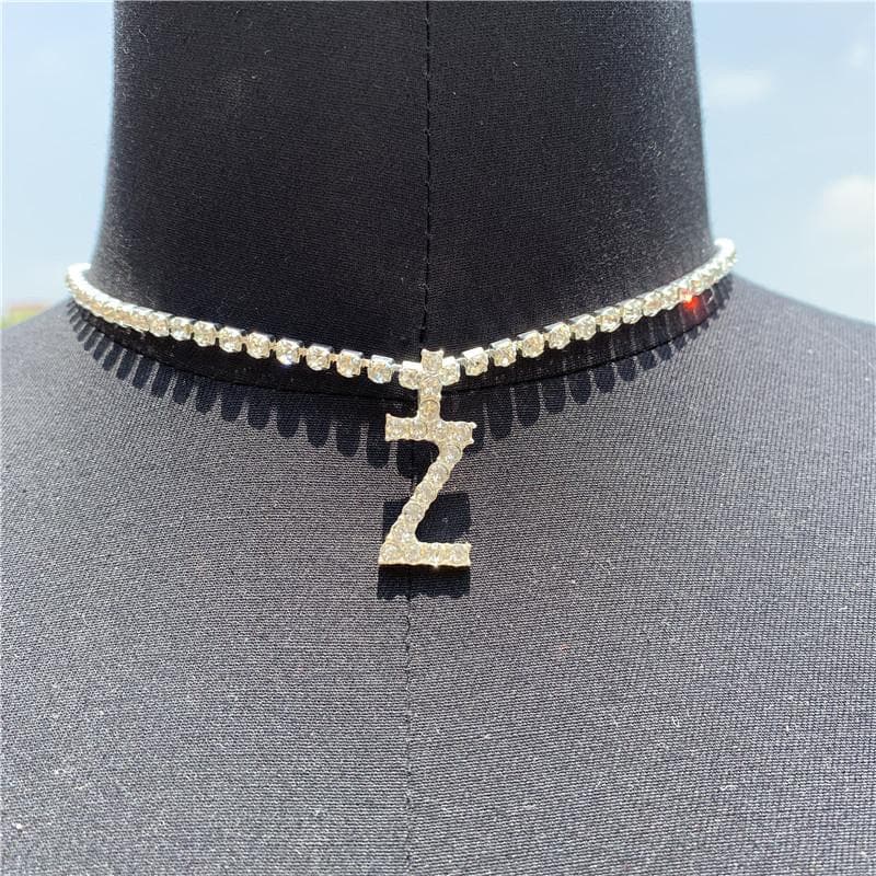 Initials pendant rhinestone chocker