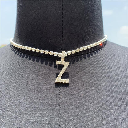 Initials pendant rhinestone chocker