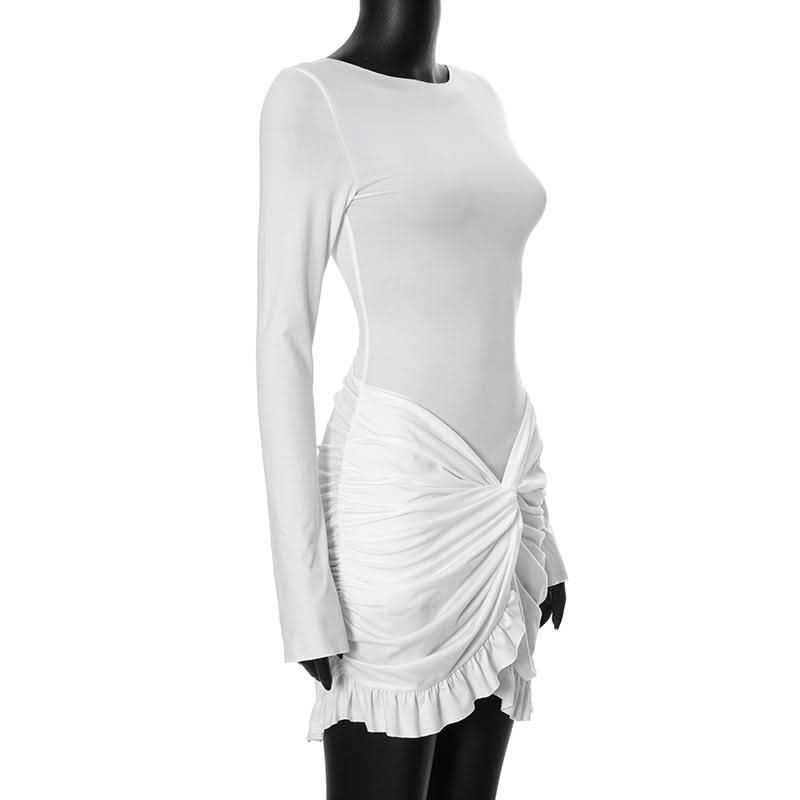 Long sleeve crewneck ruched mini dress