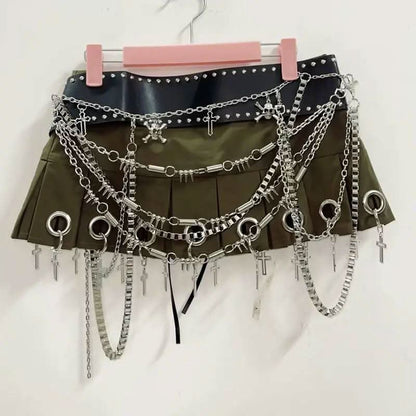 Pleated hollow out cross applique cut out mini skirt