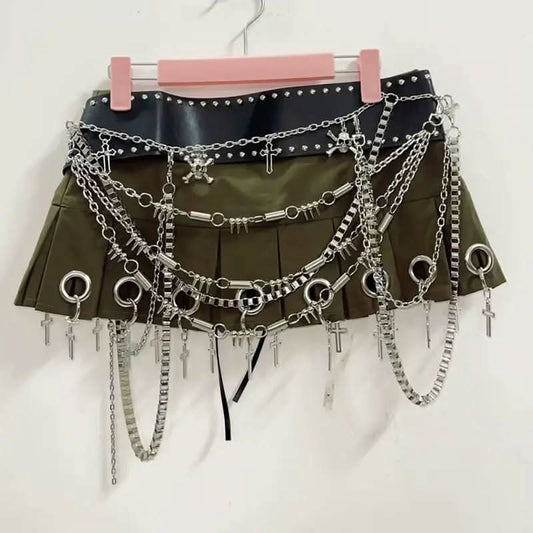 Pleated hollow out cross applique cut out mini skirt