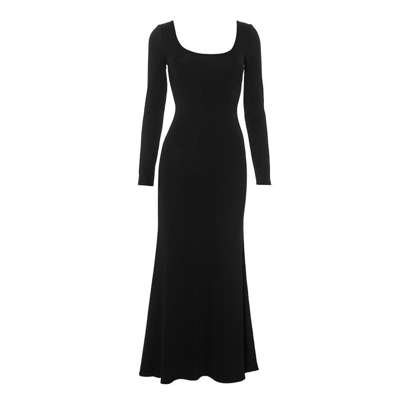 Long sleeve u neck butterfly pattern maxi dress