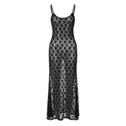 Lace see through hollow out cami cut out maxi dress