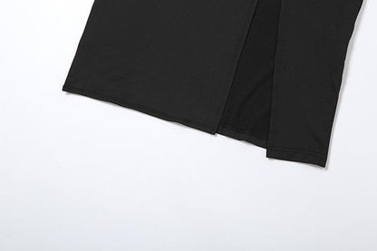 Halter deep v neck high slit patchwork midi dress