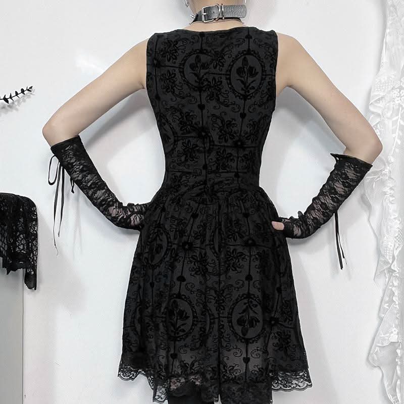 Lace hem ruched square neck print mini dress