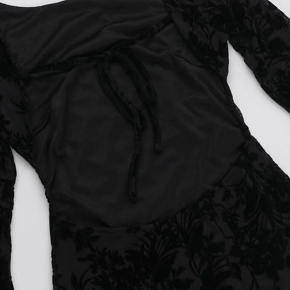 Round neck long sleeve self tie flower print maxi dress