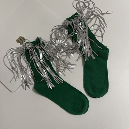 Tassels glitter contrast socks