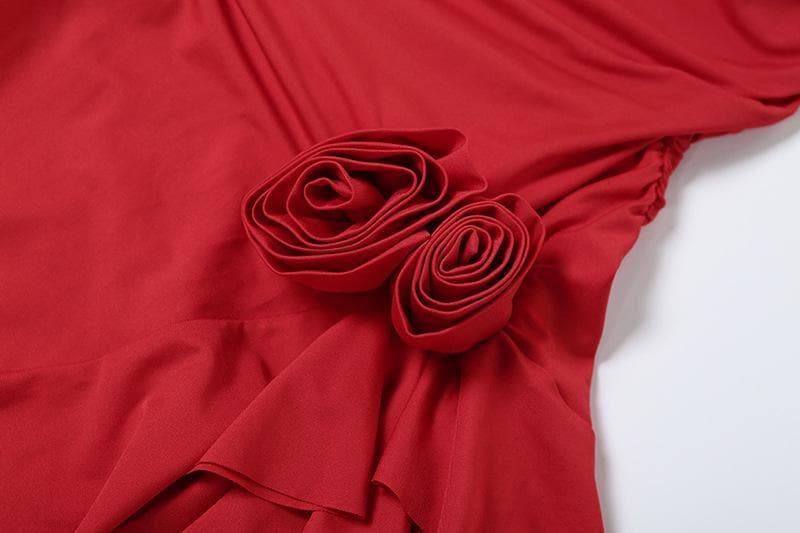 Rose applique ruffle ruched tube top