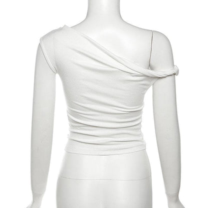 Ruched solid off shoulder irregular top