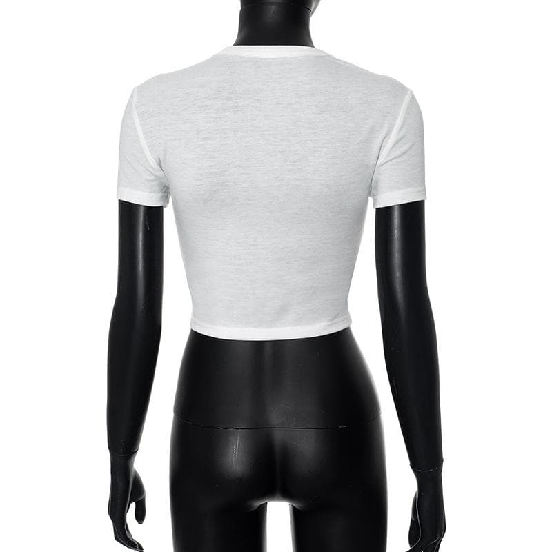 Short sleeve contrast letter print crop top