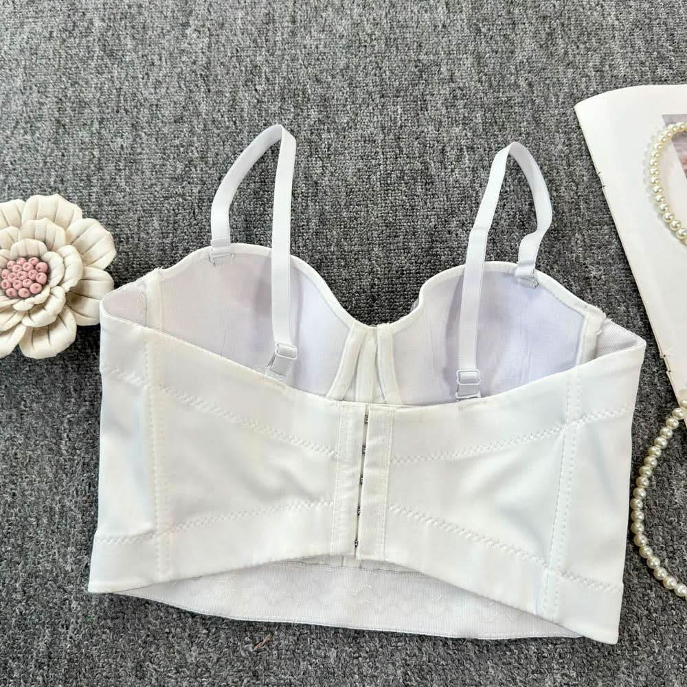 Beaded v neck button backless cami top