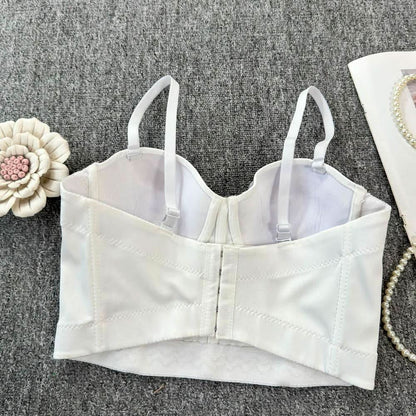 Beaded v neck button backless cami top