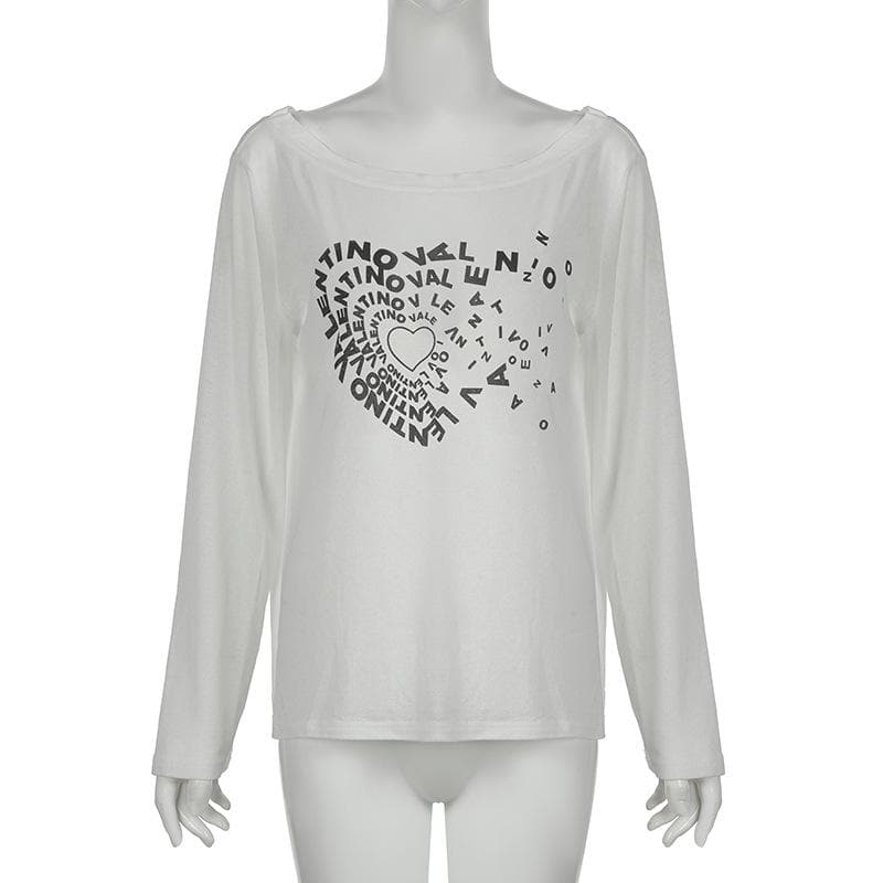 Long sleeve off shoulder letter print top