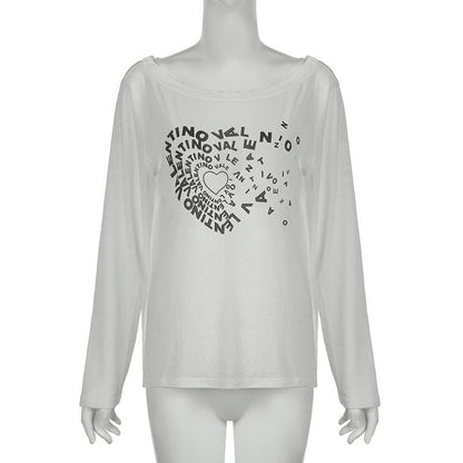 Long sleeve off shoulder letter print top