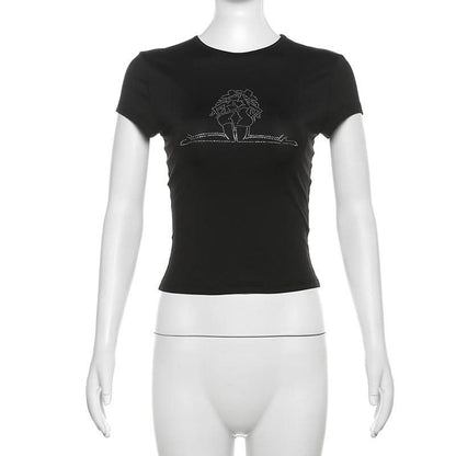Short sleeve crewneck beaded top