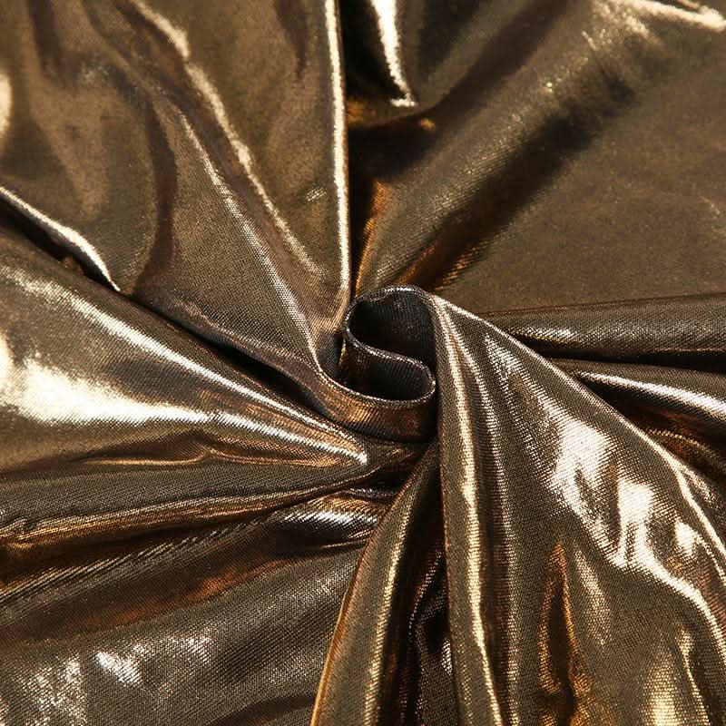 Halter cowl neck metallic backless mini dress