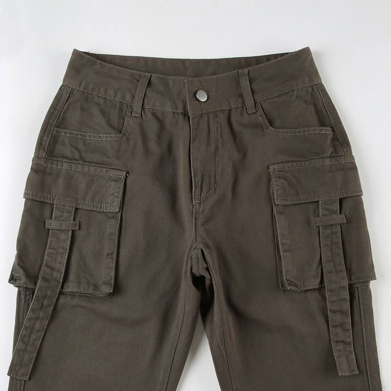 Pocket buckle button denim cargo pant