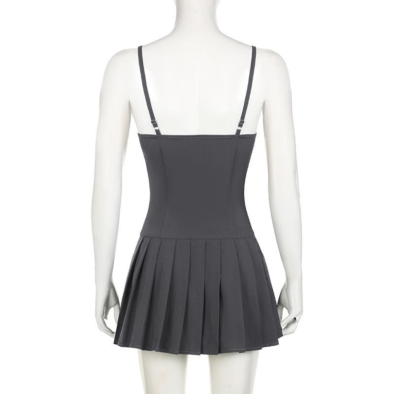 Sweetheart neck ruched pleated zip-up cami mini dress