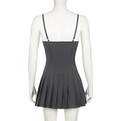Sweetheart neck ruched pleated zip-up cami mini dress