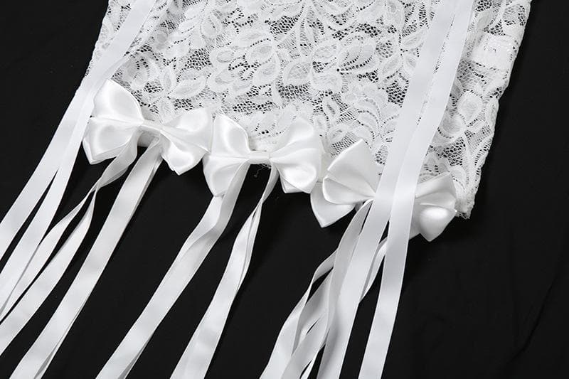 Sleeveless u neck lace bowknot knotted ribbon see through mini dress