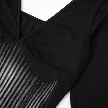 Slit long sleeve deep V neck print backless maxi dress