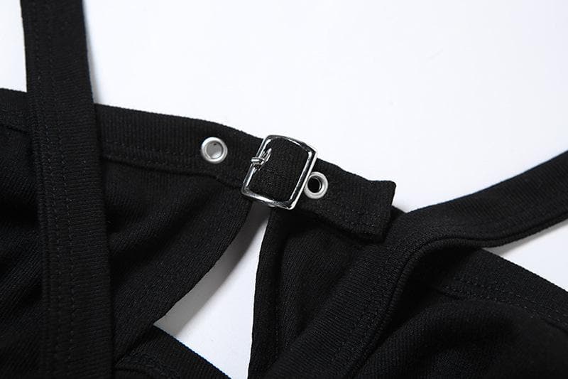 Halter hollow out buckle backless crop cut out top