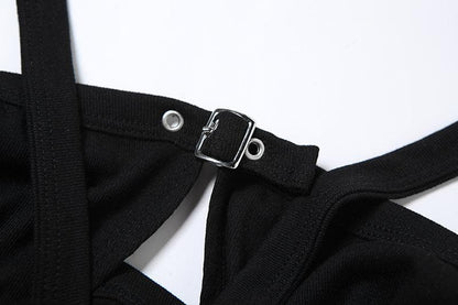 Halter hollow out buckle backless crop cut out top