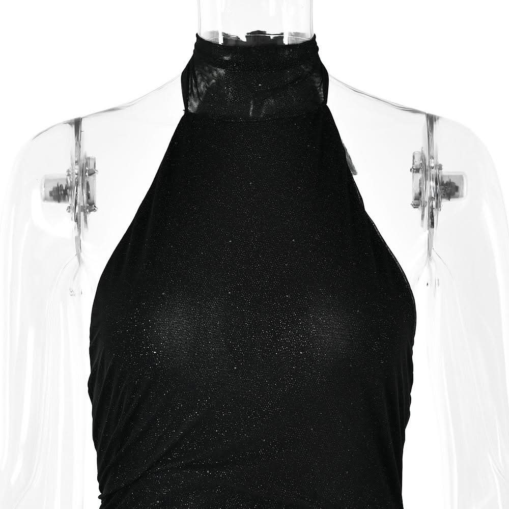 Halter self tie irregular backless slit maxi dress