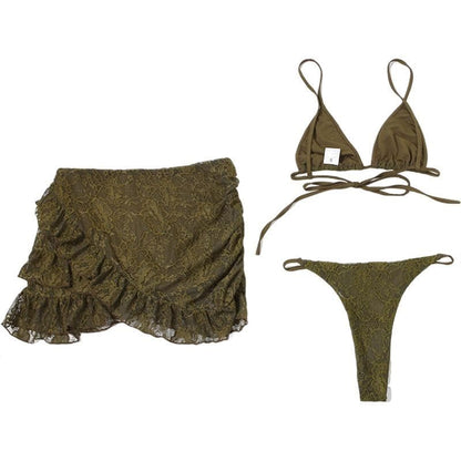 Lace ruffle cami 3 piece mini skirt set
