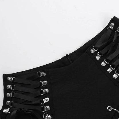 Lace up self tie o ring mini skirt