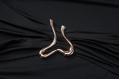 Long sleeve crewneck padded metal applique maxi dress