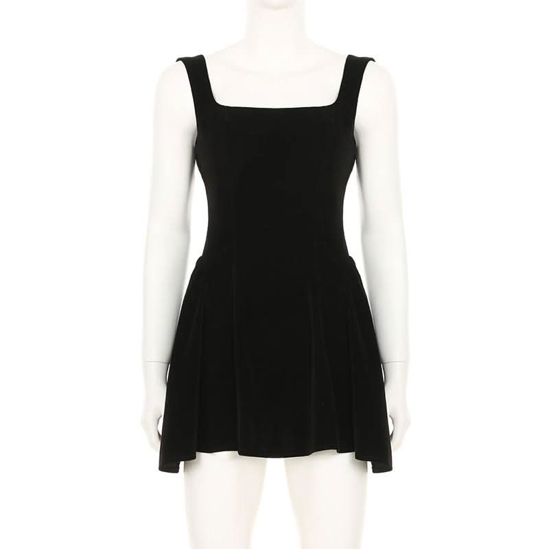 Square neck velvet zip-up cami mini dress