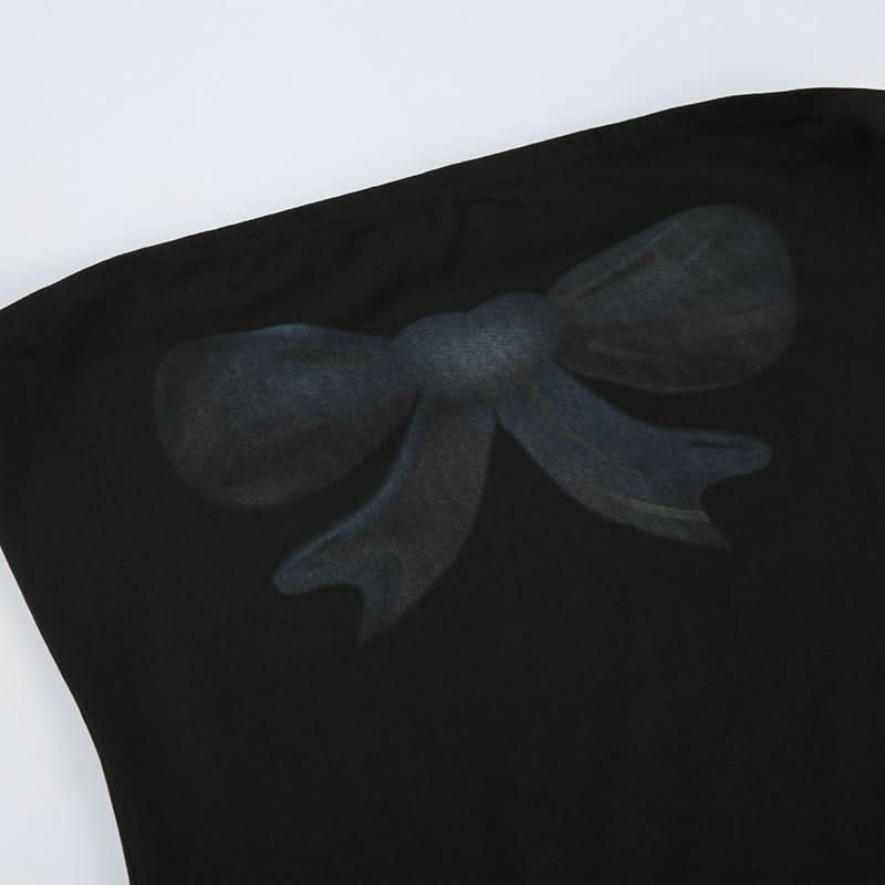 Bowknot print backless tube romper