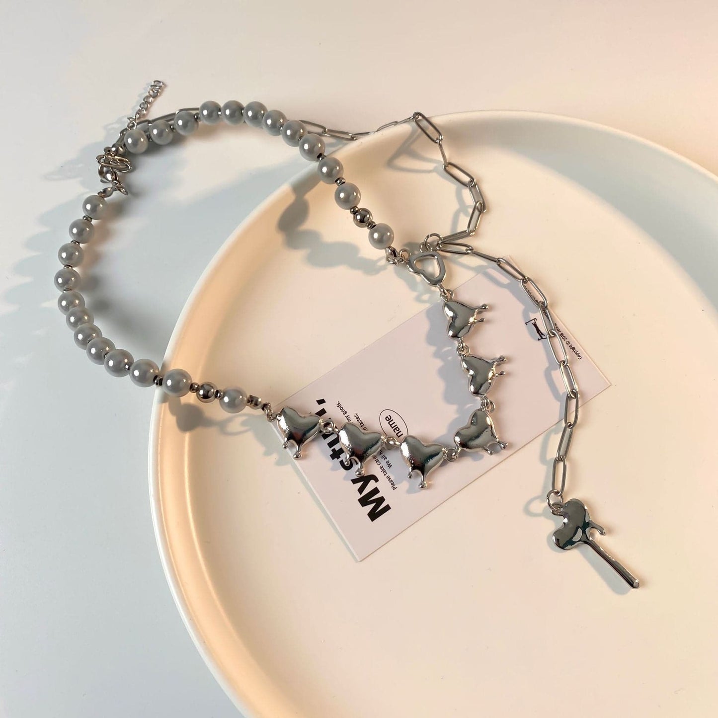 Layered heart beaded choker necklace