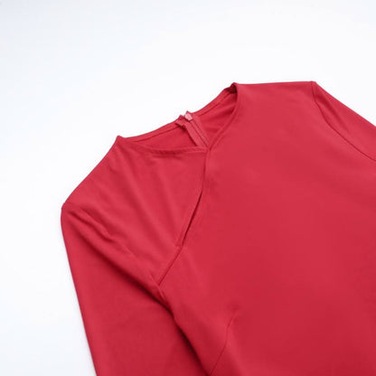 Long sleeve ruffle slit ruched zip-up maxi dress