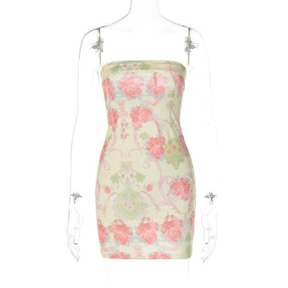 Contrast flower print backless tube dress