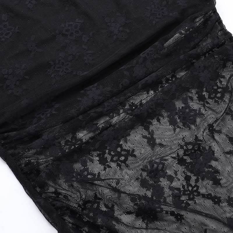 Lace cross applique irregular tube mini dress